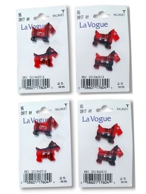 Vintage Scottie Dog Plaid Buttons Lot of 8 Red Black 25mm Sewing Craft